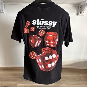 [NWT] Stussy Black Tee with Vibrant Red Dice Graphic